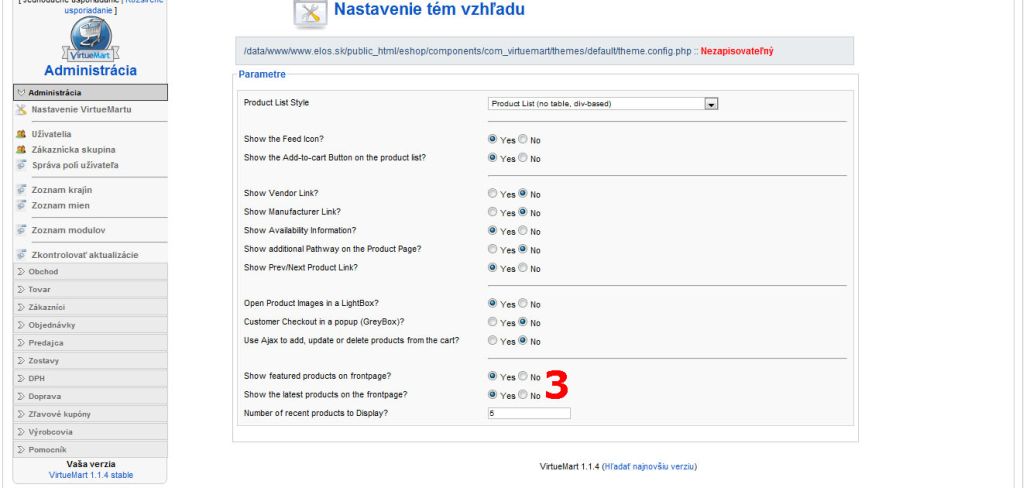 Nastavenie VirtueMart - vzhľad obchodu