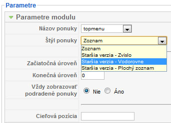 Chybajuce menu v joomla - Upraviť parametre modulu