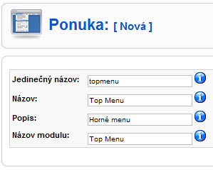 Chybajuce menu v Joomla - Nová ponuka