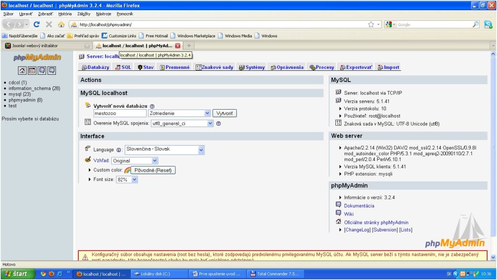 phpmyadmin - nova databaza