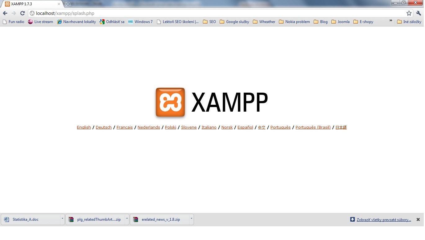 XAMPP - uvodne okno