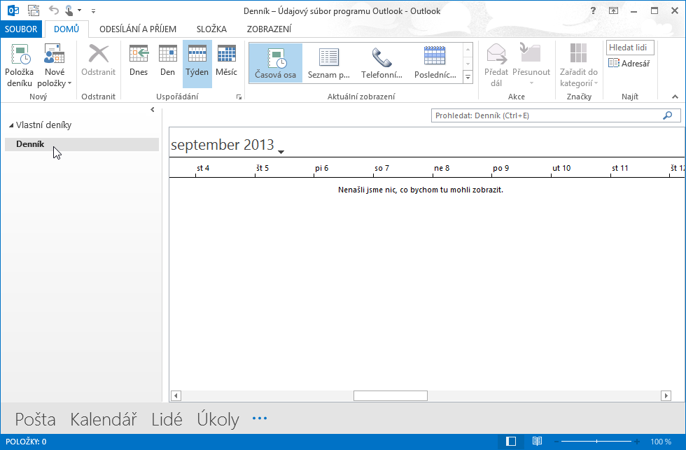 Denník v Microsoft Outlook 2013