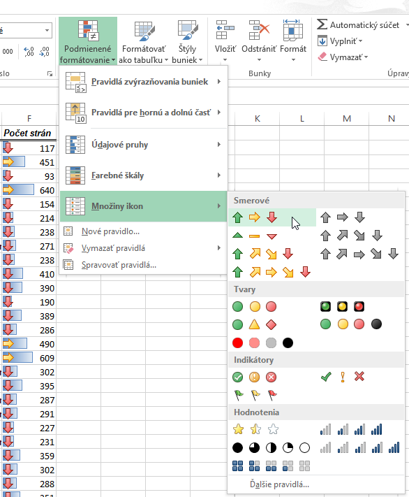 Množiny ikon - Podmienené formátovanie v Microsoft Excel