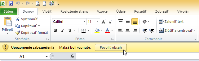 ako vytvorit makro v exceli povolit obsah