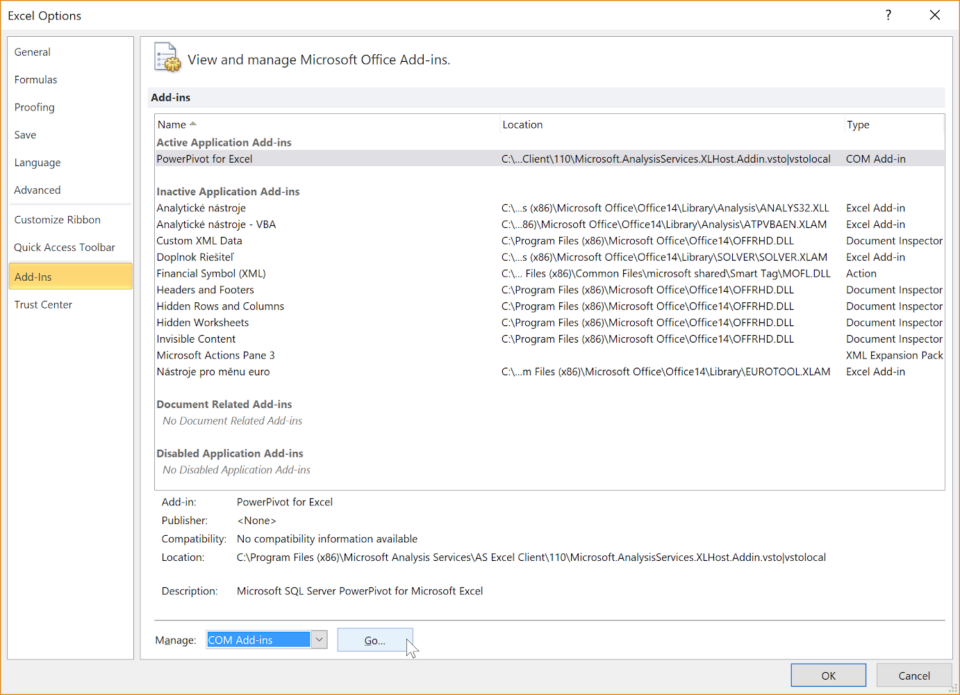 powerpivot installation in excel 2010 install addins